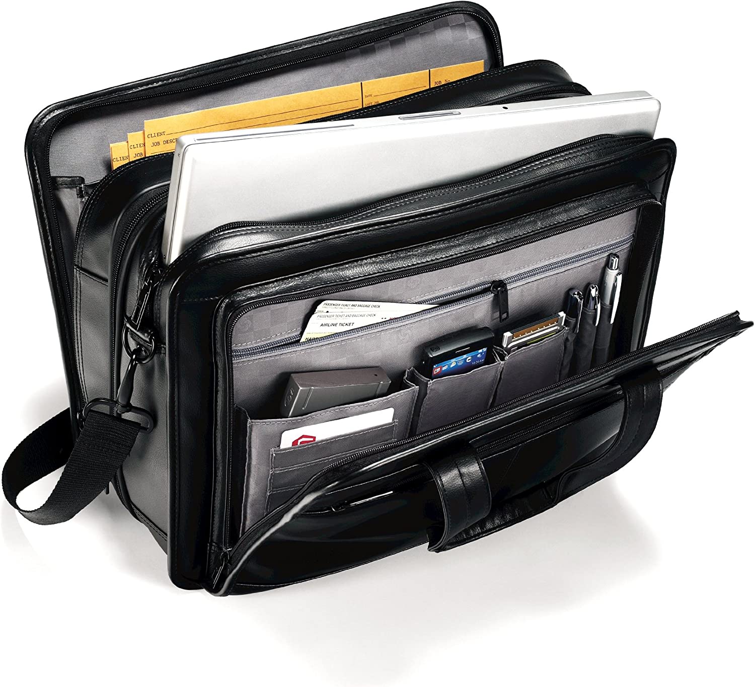 Samsonite Leather Expandable Briefcase, Black, One Size, 17" - Image 6